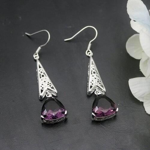 Hermosa Royal Fantasy Shiny Purple Amethystt Silver Color Earrings For Women Fashion Jewelry 2 1/8 Inch ME005
