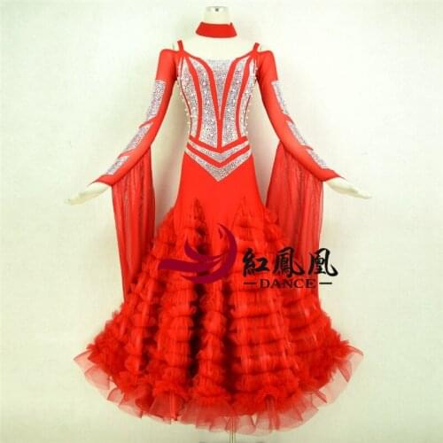 Women Standard Ballroom Dresses Girls Long Sleeve Lycra Stretchy Dancing Costume Adult Waltz Ballroom Competition Dance Dress