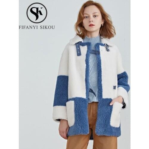 Winter Women Wool Fur Coat High quality Fluffy Real Sheep Shearing Coat Female Plush Particles Natural Fur Jacket Warm Overcoat