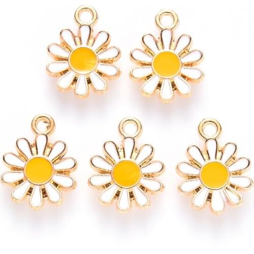 100pcs Alloy Enamel Daisy Flower Charms Cute Pendants for Making Necklaces Crafting Drop Earrings Jewelry Finding Accessories