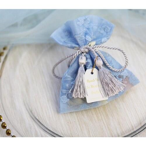 100pcs Unique White Pink Blue Lace Chocolate holder party favor packaging custom candy bag gift bags wedding SN1982