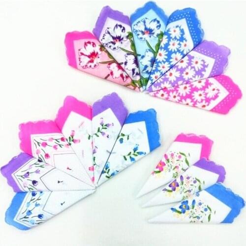 12PCS 28 * 28CM Color Tooth Side Printing Ladies Handkerchief Lotus Leaf Small Handkerchief Square Scarf Cotton Crescent Side