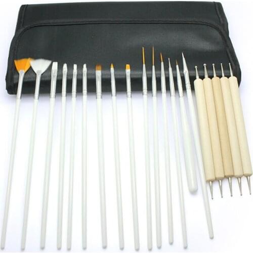 20 Pcs/Set Nail Art Decorations Brush Set Tools Professional Painting Pens for False Nail Tips UV Nail Gel Polish + Pouch Bag