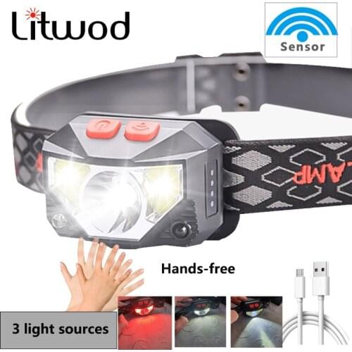 20000lums Hands-free LED Headlamp Motion Sensor head lamp headlight Torch Lantern Built-in battery inductive with Portable box