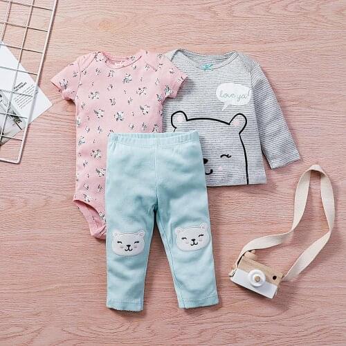 2020 Newborn Baby Set Baby Girl Fashion Print Cartoon Set Baby Boy Jumpsuit 3PCS Pure Cotton Childrens Set Newborn Romper