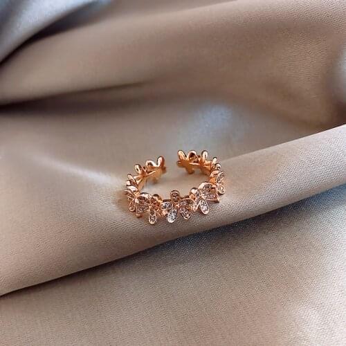 2020 Korean new design fashion jewelry exquisite copper inlaid zircon flower ring opening adjustable female elegant life ring