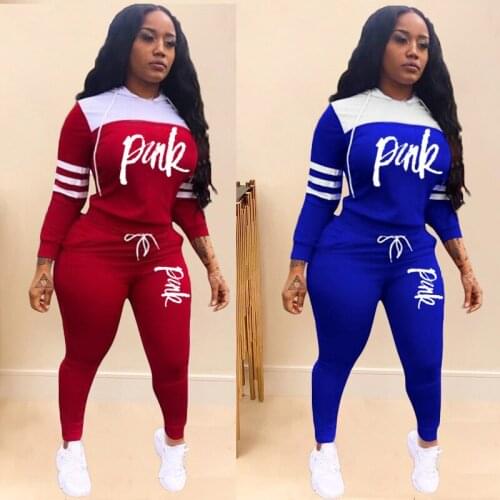2021Pink Letter Print Tracksuits Women Two Piece Set Spring Street t-shirt Tops and Jogger Set Suits Casual 2pcs Outfits