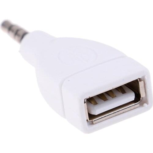 Converter Adapter USB 2.0 Female to 3.5mm Male AUX Audio Car Plug Jack white