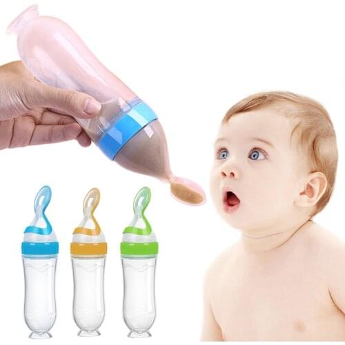 Safe Newborn Baby Feeding Bottle Toddler Sucker Silicone Squeeze Feeding Spoon Milk Bottle Baby Training Feeder Food Supplement