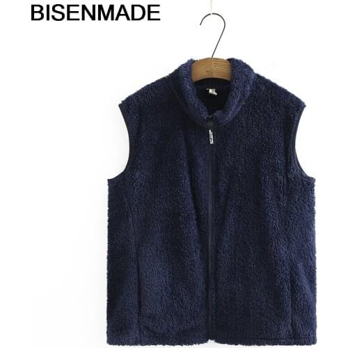 BISENMADE Oversize Womens Sleeveless Vests Autumn New Loose Velvet Vest Jacket