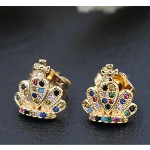 BPPCCR Fashion Elegant Shiny Crystal Earrings Gold Stud Earrings Copper Accessories Crown Earrings Girls oorbellen Women Jewelry