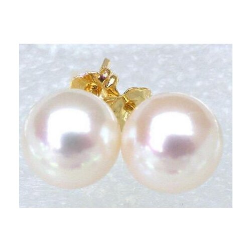 Brinco de pérola 14k ouro amarelo, brilhante, redondo, branco, akoya, aaa +++, 7.8mm