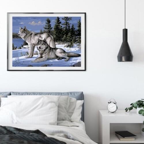 Oil Painting By Numbers "Wolf"Drawing on Canvas HandPainted Art Gift DIY Picture By Number Kits Wall Decor