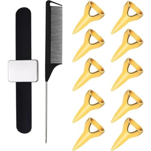 12 Pieces Hair Selecting Rings with Rat Tail Comb and Magnetic Wristband for Women Girls Salon Use Hair Styling Tools C1FF