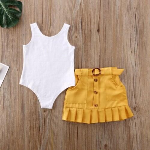 1-5Years Toddler Baby Girl Summer Outfit Bodysuit Romper Vest+Button Skirt Clothes Set