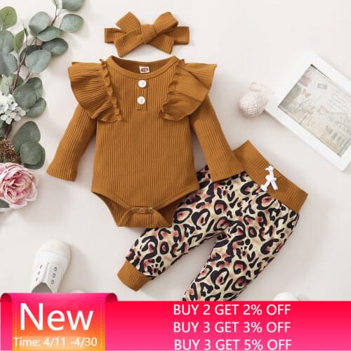 3Pcs Newborn Girl Clothes Set 3 Months Baby Girl Clothes Toddler Girl Outfits Baby Bodysuit + Bow Pants Infant Kids Clothing 6M