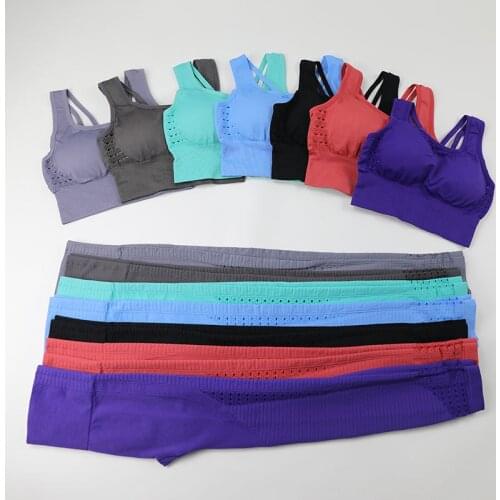 Women Fitness Yoga Sets Fashion Seamless Sports Suits High Waist Leggings Workout Pants Padded Sports Bra GYM Set Sportswear