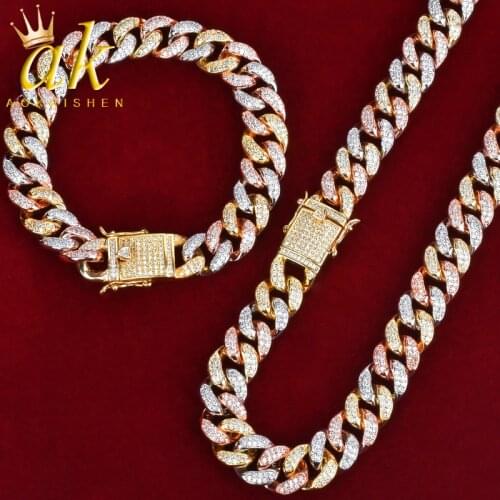 Bracelet Set For Women Charm Gold Color Cuban And Tennis Bracelet Heavy Copper Iced Out Rock Street Hip Hop Jewelry