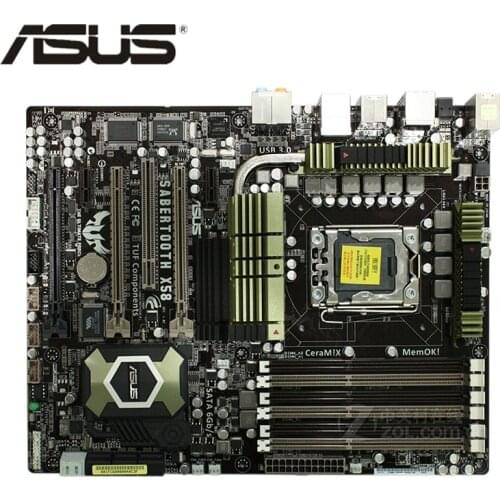 LGA 1366 Original ASUS SaberTooth X58 1866Mhz 1600 6 x DDR3 Motherboard ATX 24GB PCI-E X16 Desktop Computer Mainboard Plate Used