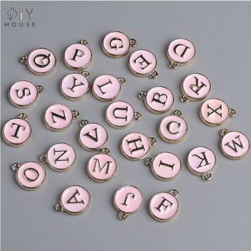 26Pcs English letters Set Drop Oil Alloy Accessories DIY Craft Supplies Hang Ring Jewellery Ornament Pendant Headwear Materials