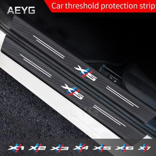 Carbon Fiber Car Door Sill Guard Protective Leather Stickers Vinyl Decals For BMW X1 X2 X3 X4 X5 X6 X7 Auto Exterior Accessories