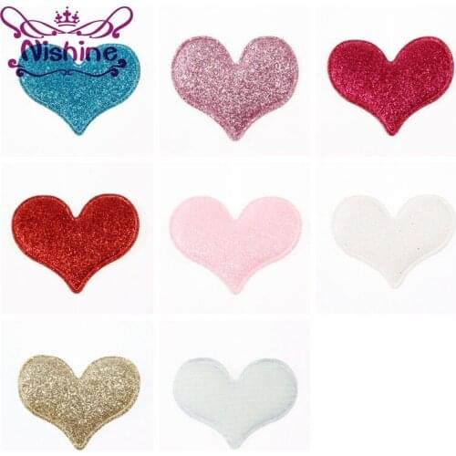 Nishine 30pcs/lot Felt Shiny Peach Cute Love Heart Flat Back For DIY Headband Brooch Hair Clips Girls Hair Accessories