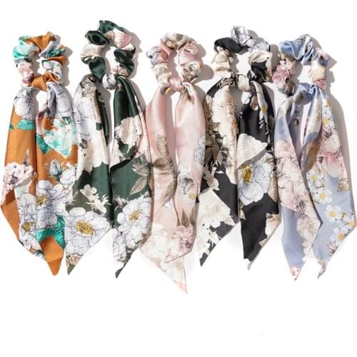 New Fashion Flowers Chiffon Headband Ponytail Bow Elastic Hair Rope Tie Scrunchies Ribbon Hair Bands Women for Hair Accessories