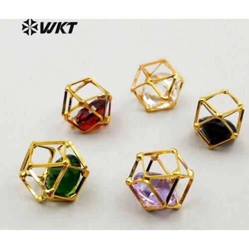 JF244 WKT New Coming Hollow Geometic With Natural Stone Inside Pendant In Best Electroplated Pendant For Women Necklace Pendant