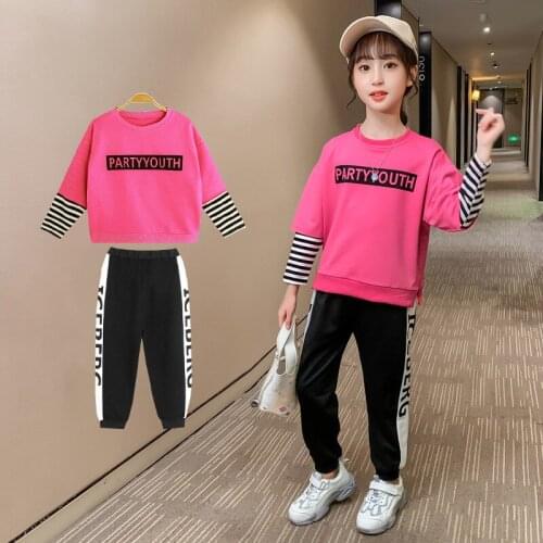 Girls Clothes Autumn Long Sleeve Striped Patchwork Sweatshirt & Pant 2pcs Sports Suits Children Clothing Set Casual Tracksuit