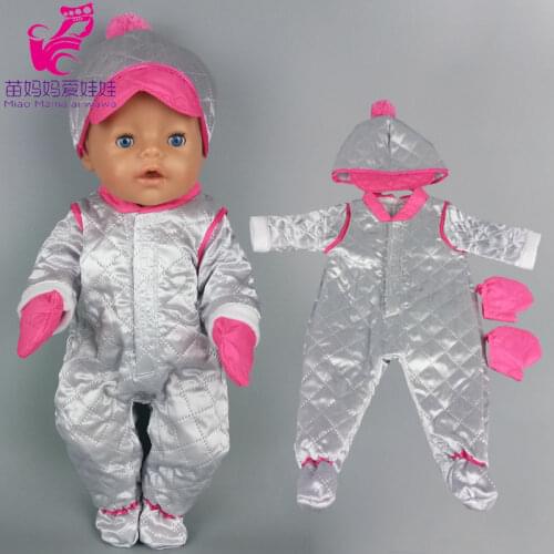 Doll clothes hat 43cm BabyDoll winter ski rompers for 17 Inch baby Doll thick silver color warm skiing clothes