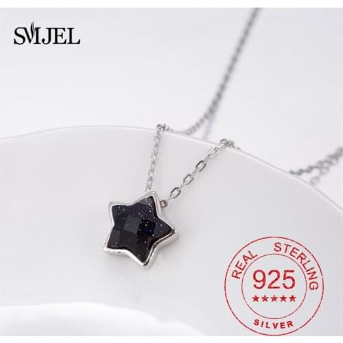 100% 925 Sterling Silver Star Necklaces Pendant for Women Sterling-silver-Jewelry Black Obsidian Shiny Necklace Friend Gifts