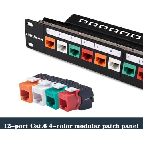 CAT6 12port Patch Panel 10 Inch RJ45 Network Module Distribution Frame 12pcs RJ45 Tool-less Keystone Jacks Modular Cat.6 Plug