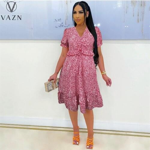VAZN 2021 Plus Size Clear Floral Print Holiday Full Sleeve Elegant Mini Dresses Sexy Club Birthday Women Elegant Fashion Dress