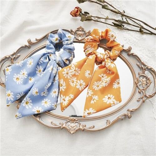Ruoshui Woman Daisy Floral Hair Ribbon Scunchies Flower Hair Ties Spring Summer Hair Accessories Headwear Elastic Hairband