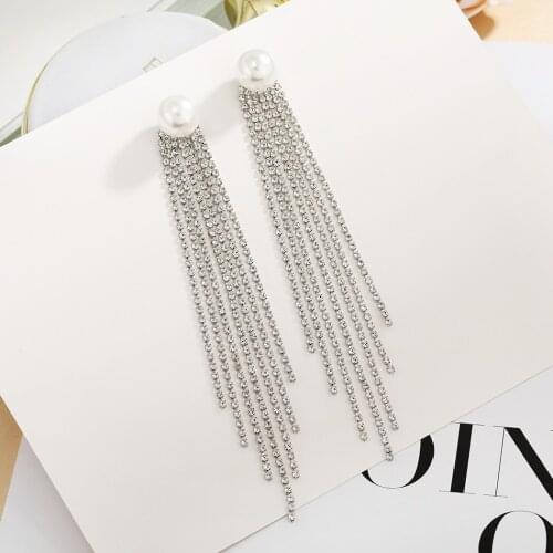 Luxury Metal Long Tassel Rhinestone Earring Bridal Big Pearl Earrings Bijoux boucles d'oreilles Noble Style Party Jewelry