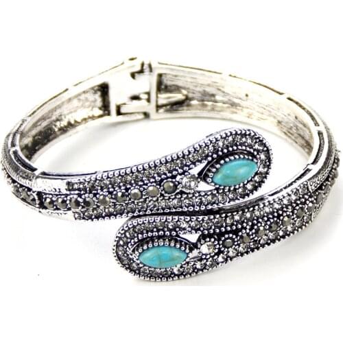 Sunspicems Hot Vintage Bohemia Bangle For Women Antique Silver Color Indian Cuff Bracelet Turkish Bangle Banquet Wedding Jewelry