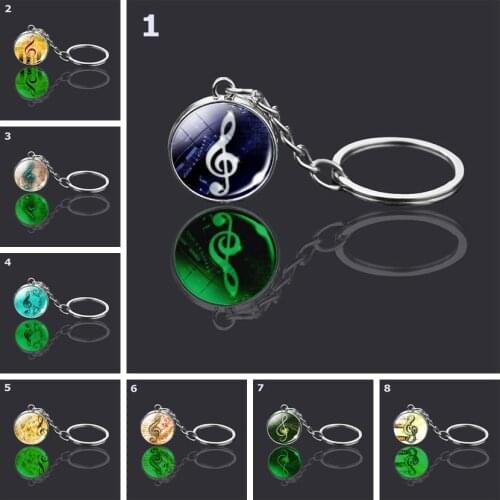 Luminous Music Symbol Keychain Double-Sided Glass Ball Music Note Keychain Pendant Glowing Jewelry Car Keyring Accessories Gift