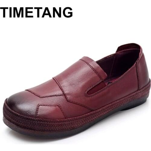 TIMETANG Womens Retro Shoes 2021 Spring Autumn Genuine Leather Women Shoes Flat Platform Ladies Shoe Non-slip Handmade ShoeE806