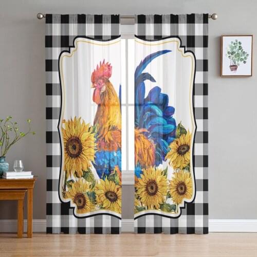 Country Style Chicken And Sunflower Tulle Curtains for Living Room Bedroom Modern Kitchen Sheer Curtains for Voile Curtain