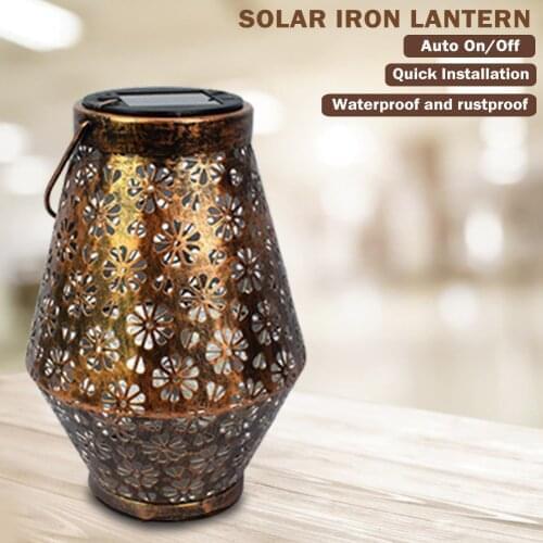 Outdoor Lights Lamp Courtyard Decor Home Decoration Accessories Metallic LED Solar Light Hollow Lantern Hanging Lamps