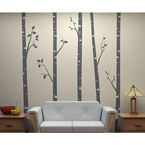 Unique 5 Birch Trees With Branches Wall Stickers Customized Color Decor Living Room Baby Kids Wallpaper High Quality Mural 641C