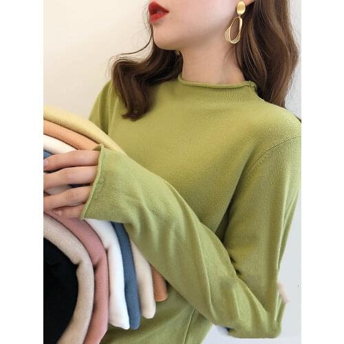 High Quality Pure Colors Spring Autumn Winter European Style Women Fashion Pullovers Knitted Cashmere Wool Sweater Lady Big Size