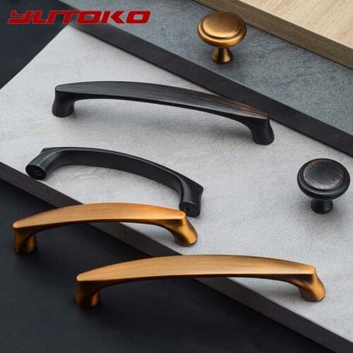 YUTOKO Yellow Bronze Vintage Furniture Handle Kitchen Cabinet Handle American Style Drawer Knobs Door Pulls Cabinet Hardware