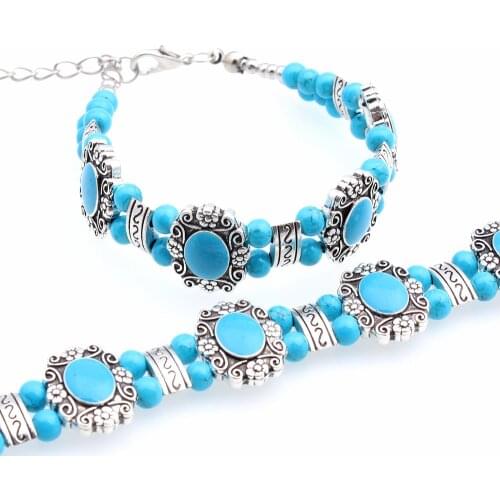 Women Tibetan Bohemia Bracelet Bead Stone Adjust Size Bangle Hot sale Jewelry Blue/Red/Black