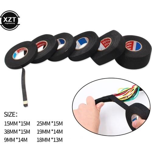 1pc Heat-resistant Adhesive Cloth Fabric Tape For Car Auto Cable Harness Wiring Loom Protection Width 9/15/19/25/32MM Length 15M