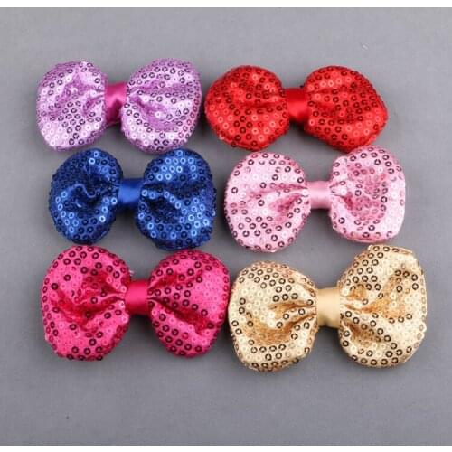 10pcs/Lot 75MM Sequin Glitter Bing Fabric Ribbon Bows Fit Girls Womens Headband Clips Headwear Heads Band DIY Decoration