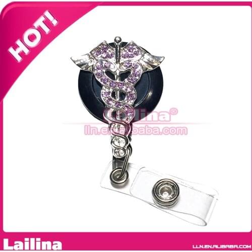 10pcs/lot Hot Sale Jewelry Rhinestone Retractable Decorative ID Badge Holder/Badge Reel