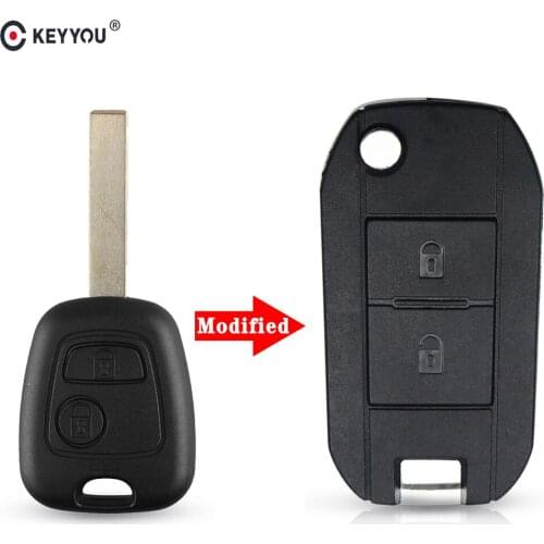 KEYYOU 10pcs Modified Flip 2 Button Car Remote Key Shell Case For Peugeot 307 107 207 For Citroen C2 C3 Xsara Key Fob HU83 Blade