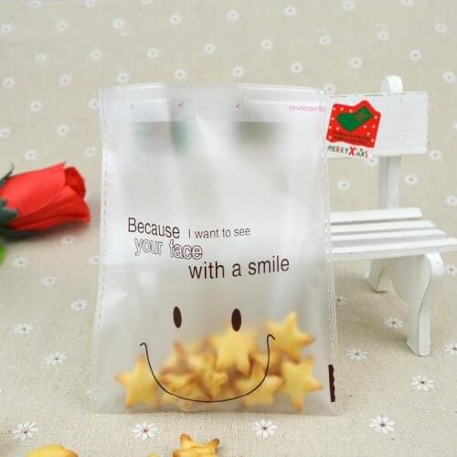 100pcs/lot-11*13.5cm frosted smile face bag biscuit candy self-adhesive bag DIY baking package Food packaging bags