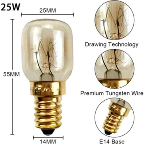 2pcs 220V E14 300 Degree High Temperature Resistant Microwave Oven Bulb Cooker Lamp Lighting Bulb 15W Silver Color